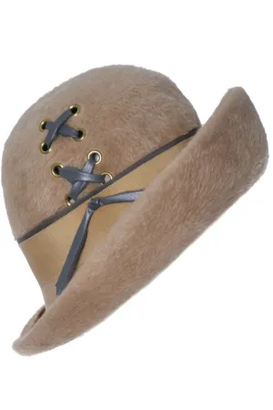 1960's Mod Vintage Faux Fur Hat with Upturned Brim and Laces