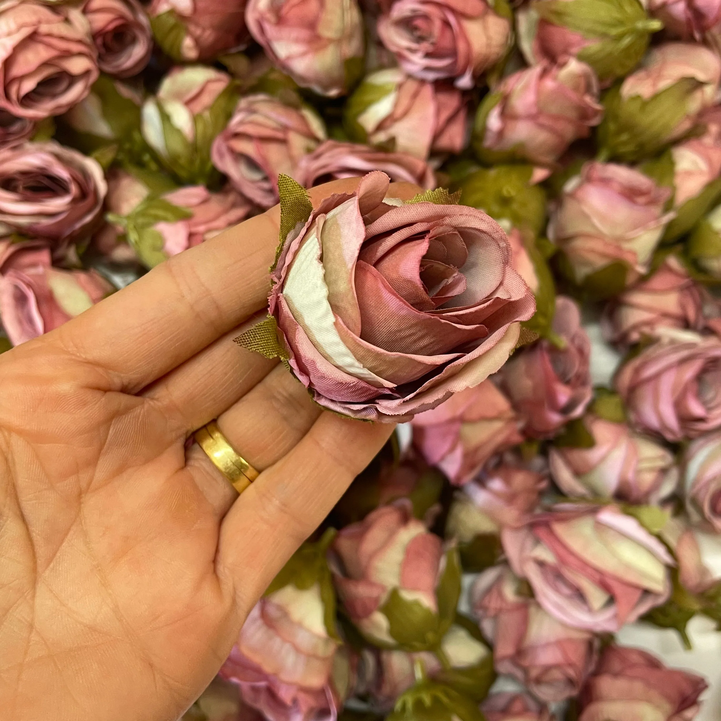 Artificial Silk Flower Heads - Vintage Mauve Rose Bud Style 106 - 5 Pack