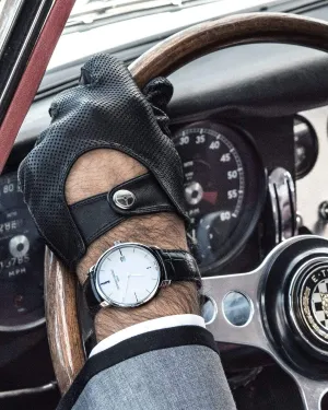 BAD ONE - Perforated Leather Driving Gloves - Black