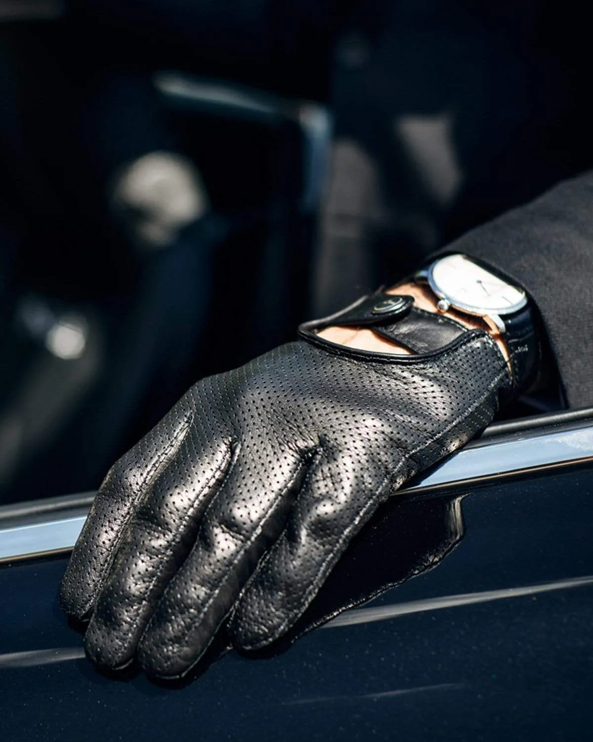 BAD ONE - Perforated Leather Driving Gloves - Black