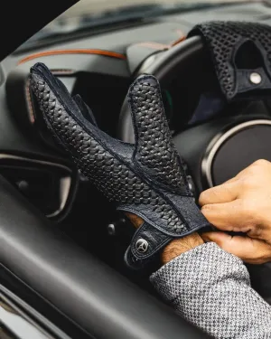 BESPOKE - Peccary Leather Driving Gloves - Blue/Dark Grey
