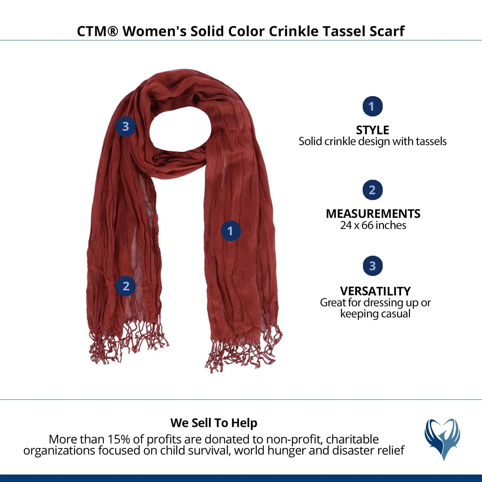 CTM® Women's Solid Color Crinkle Tassel Scarf