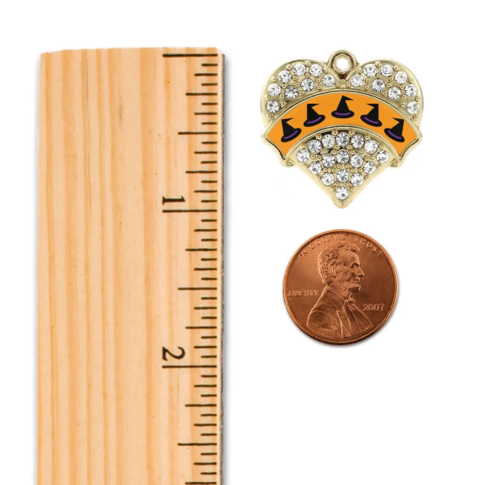 Gold Witch Hats Pave Heart Memory Charm
