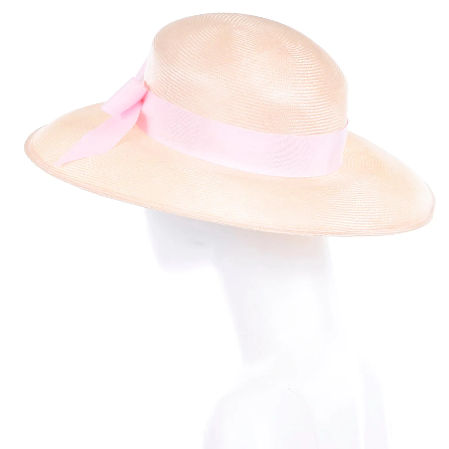 Oscar de la Renta Millinery Vintage Straw Hat W Pink Bow