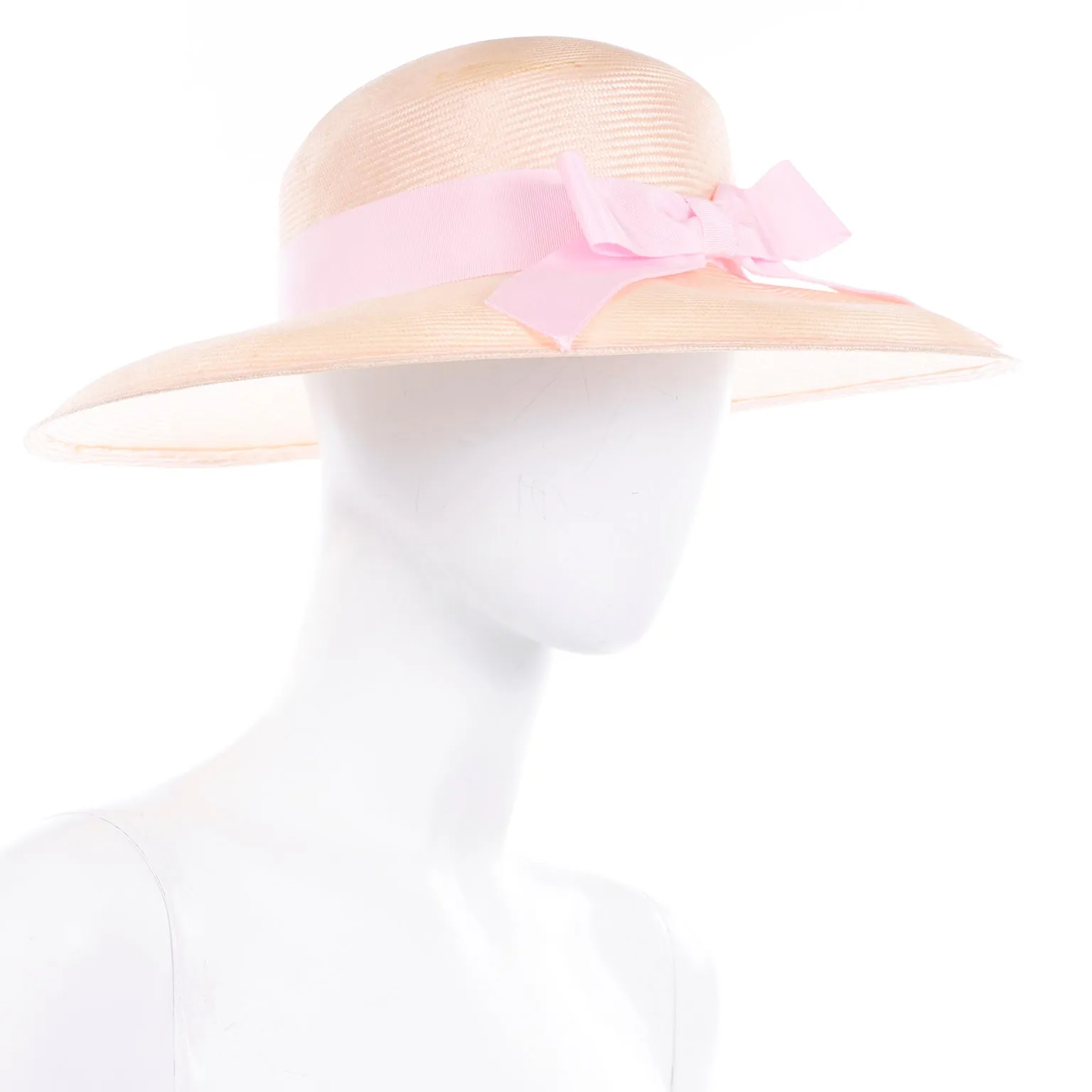 Oscar de la Renta Millinery Vintage Straw Hat W Pink Bow
