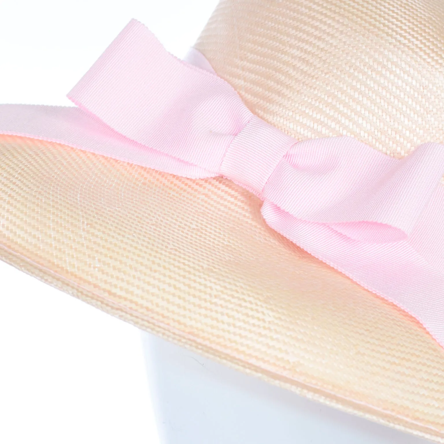 Oscar de la Renta Millinery Vintage Straw Hat W Pink Bow
