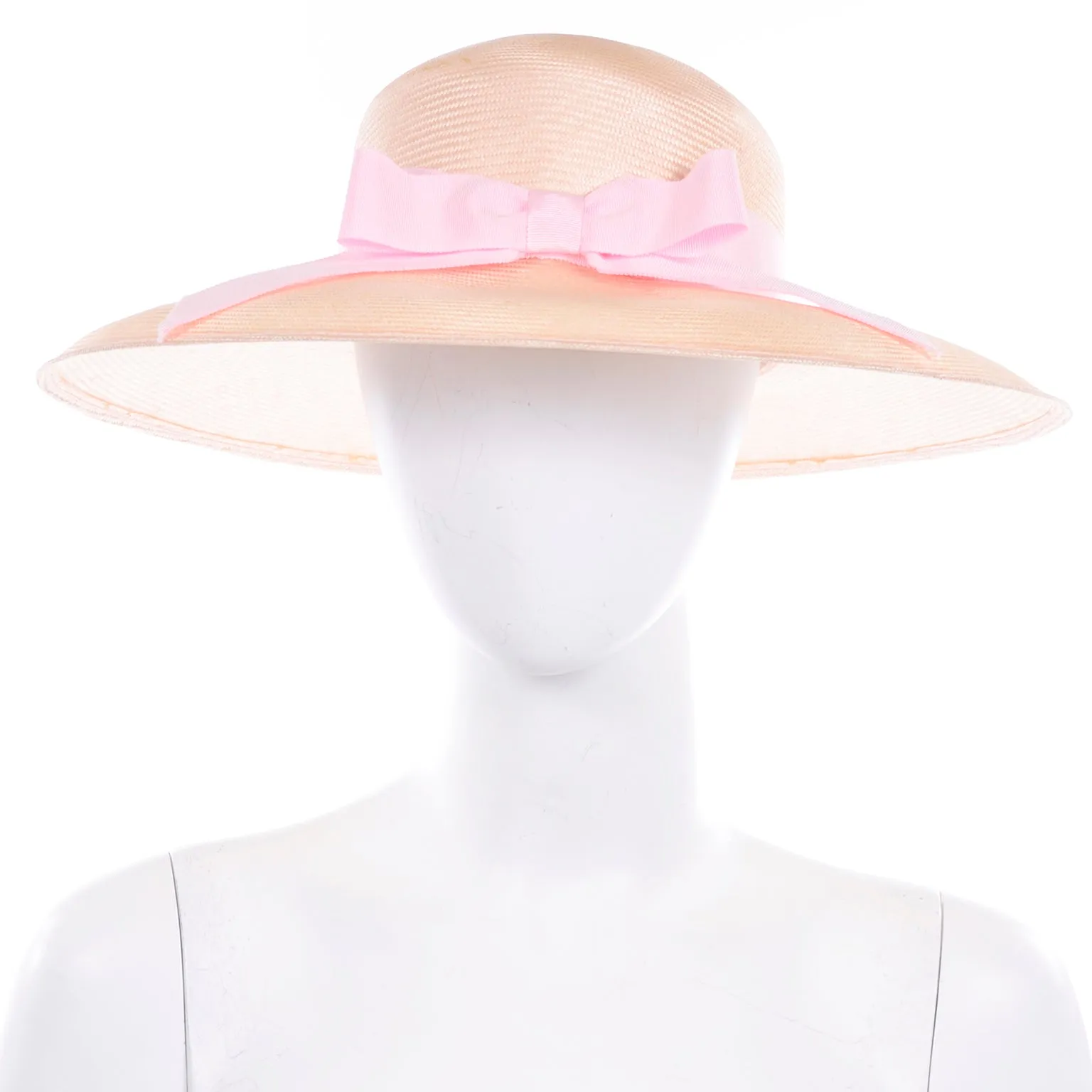 Oscar de la Renta Millinery Vintage Straw Hat W Pink Bow