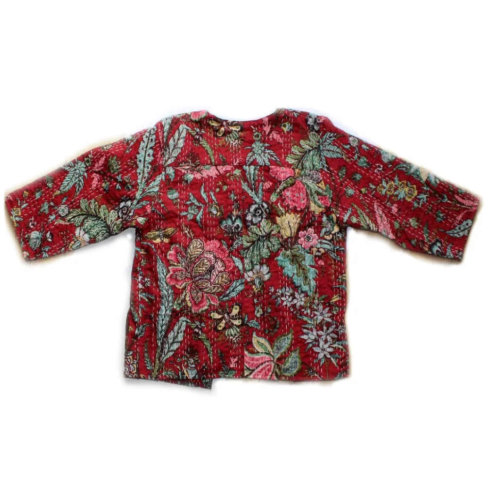 red flower kantha stitch bolero jacket