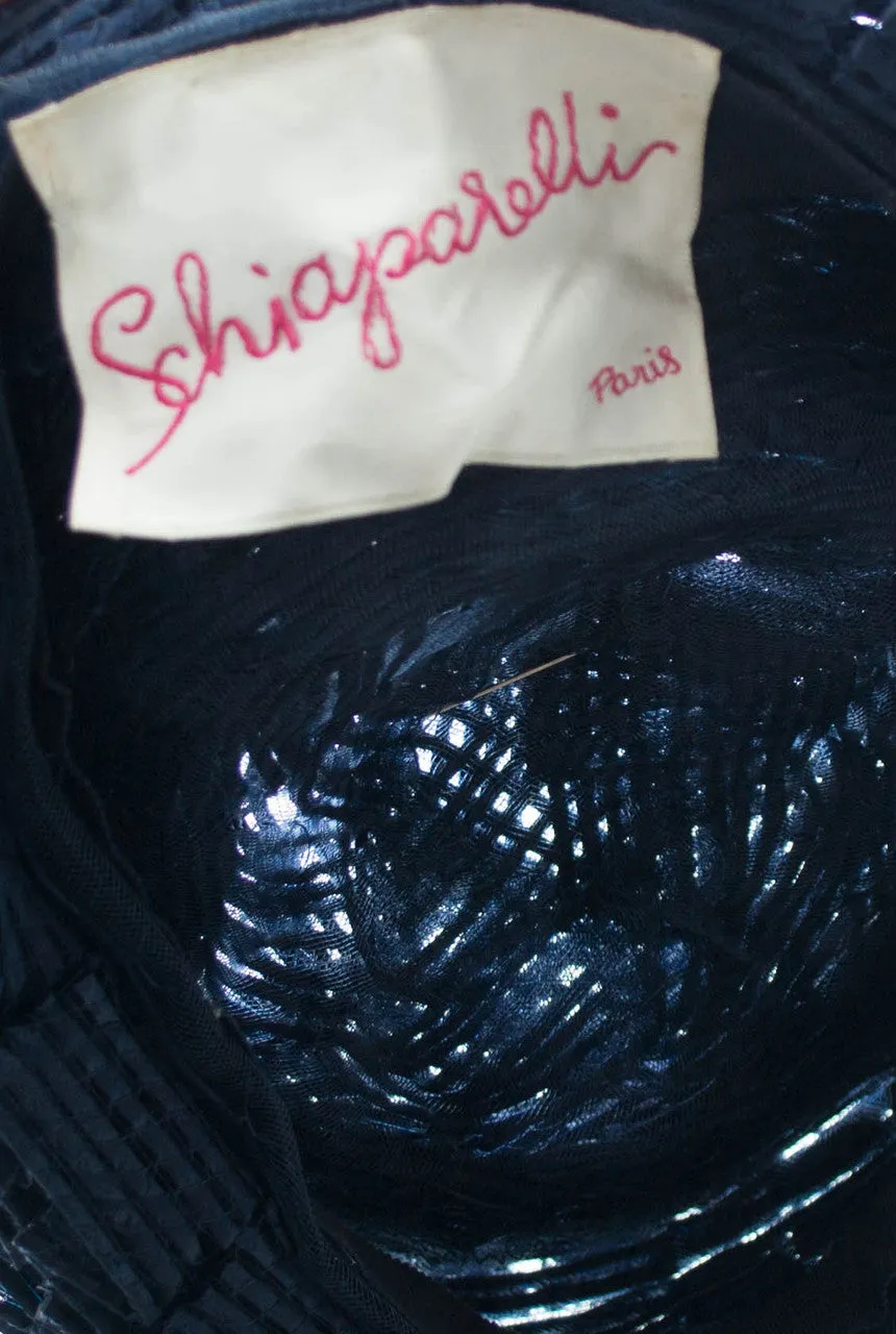 Schiaparelli navy blue vintage ruffled straw hat