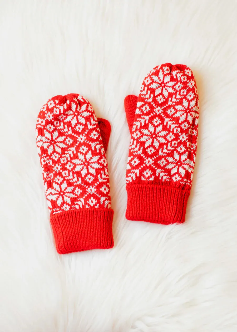 White Snowflake Patterned Mittens