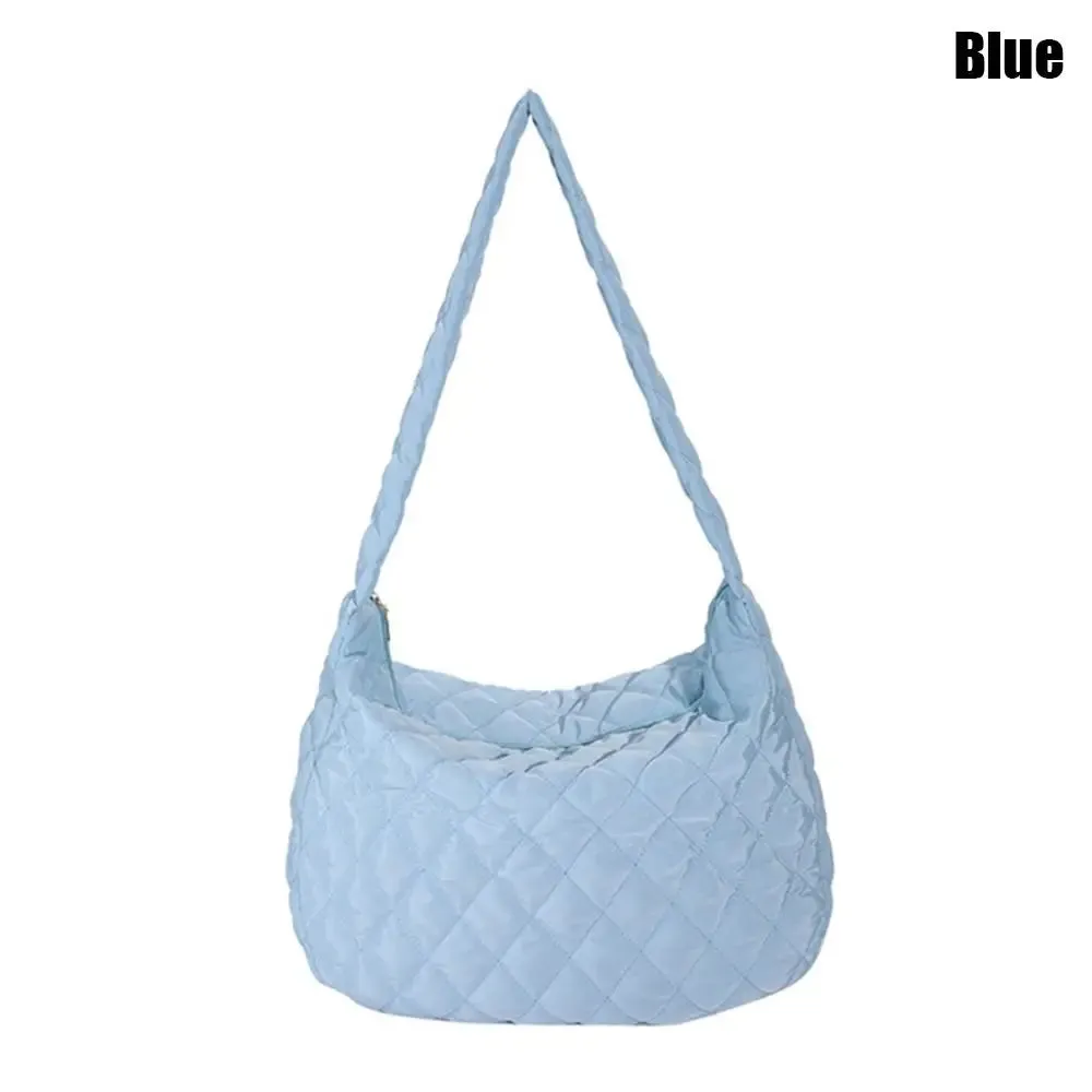 Women Large Capacity Quilted Tote Bag Winter Warm Lightweight Down Cotton Padded Plaid Shoulder Bags Underarm Bags Puffy Handbag